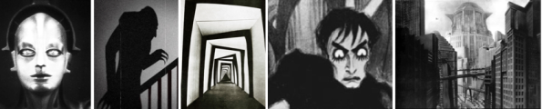 v.l.n.r.: 1 Metropolis, 2 Nosferatu, 3 u. 4 Das Cabinet des Dr. Caligari, 5 Metropolis