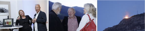 v.l.n.r.: Claudia und Hannes Rossbacher, Reinhard P. Gruber mit Publikum, Sonnwendfeuer am Erzberg